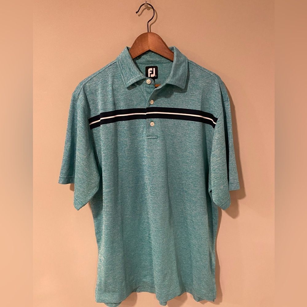 FootJoy Performance Athletic Golf Polo Shirt Stripe Teal‎ Navy Men’s Size L